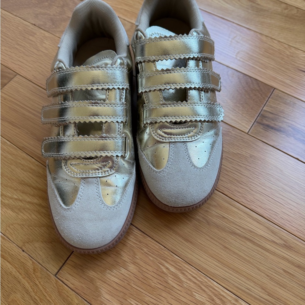 Steve Madden Gold and Beige Velcro Sneakers